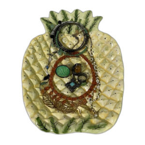 VINTAGE Ceramic Pineapple Trinket Tray Catchall Yellow and Green